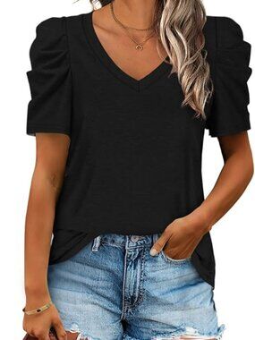 Puff Sleeve Top - Black XXL